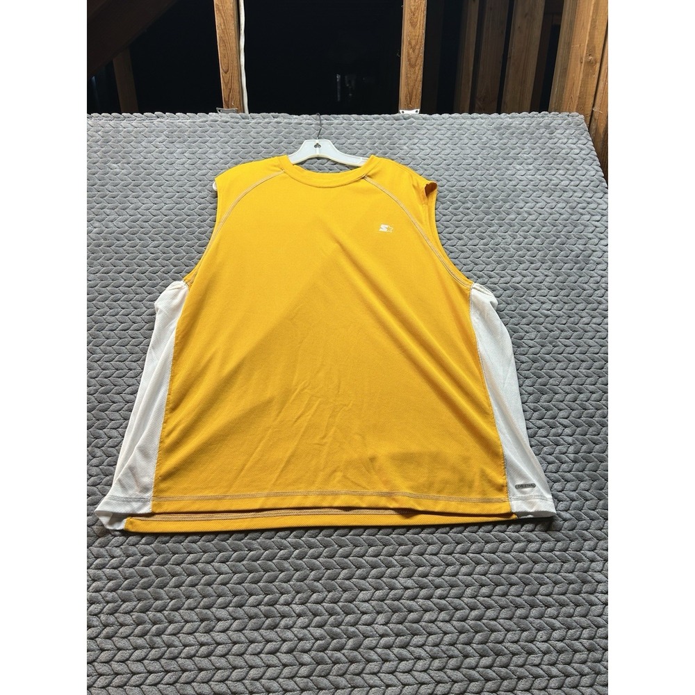 Starter Dri-Star Tank Top Mens 3XL Yellow White Sleeveless Athletic Gym Shirt